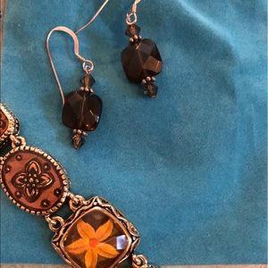 Jewelry - Crystal Bead Earrings & Goldtone Flower Bracelet Jewelry - Crystal Bead Earrings & Goldtone Flower Bracelet